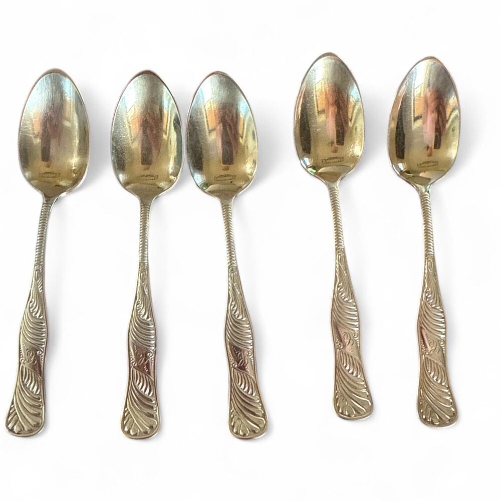 Set (5) James W. Tufts XIV Silver Plated Demitasse Teaspoons –  (c.1880–1895)